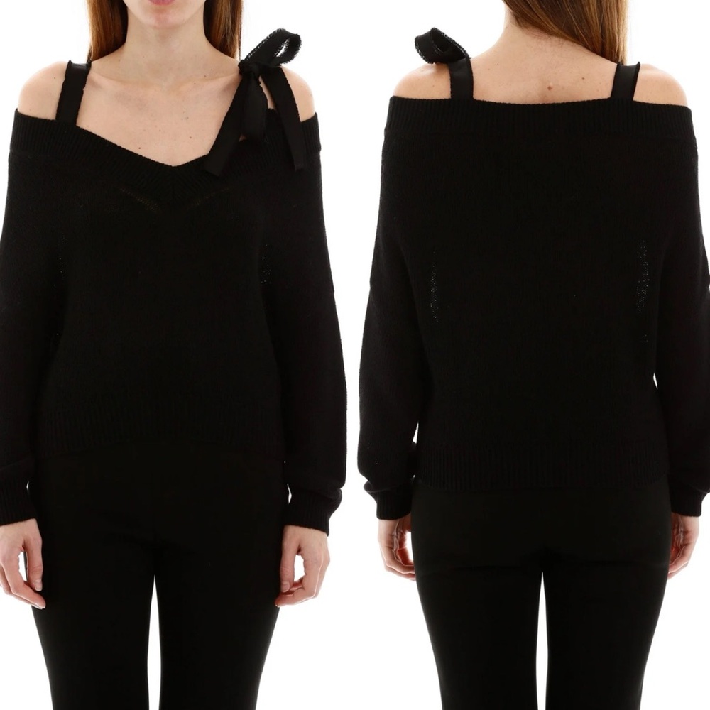 Red Valentino Black Tie Shoulder Knit Sweater Top Wool Cashmere Size Small‎ Pull - Picture 2 of 15
